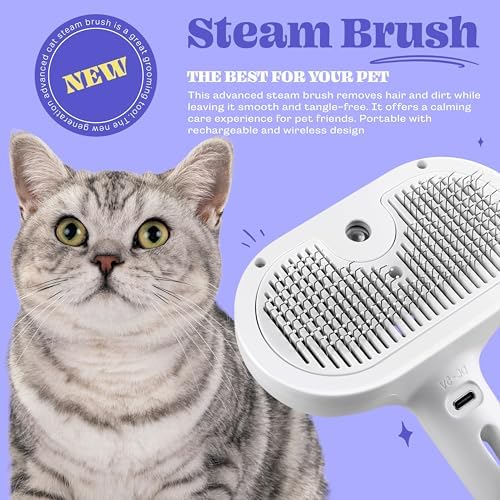 Cat Steam Brush, 3 in 1 Pet Hair Removal Tool, Self Cleaning Steamy Cat Brush - Image 2