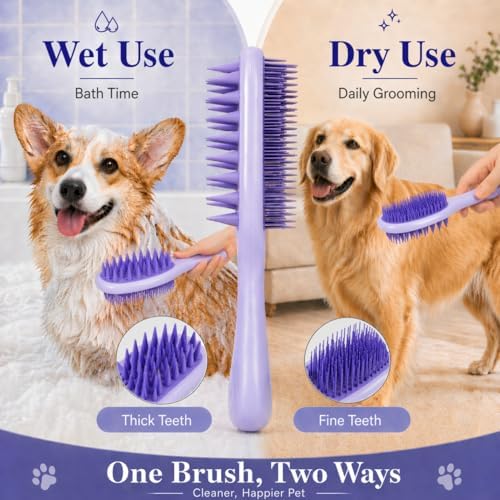 Dog Brush for Shedding, Long Handle Silicone Dog Bath Brush for Dogs and Cats - Image 4