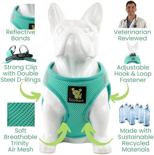 EcoBark Teacup Dog Harness, Step in Mesh Soft Vest, Mint Turquoise - Image 4