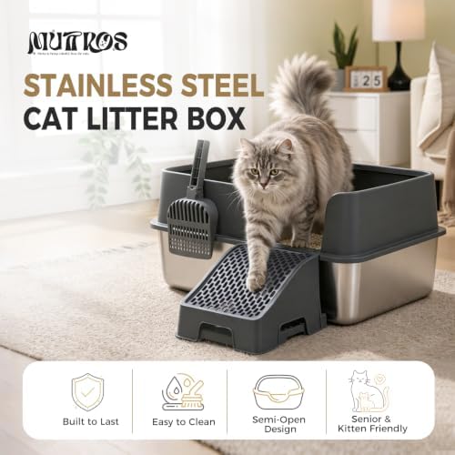 MUTTROS Stainless Steel Cat Litter Box, 69L XL High Sided - Image 7