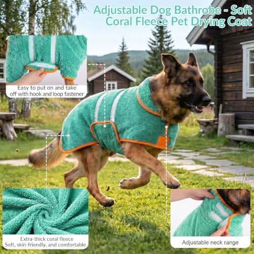 Dog Bathrobe, Super Absorbent for Small to Large Dogs, Lake Green M - Image 4