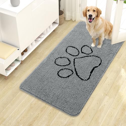OLANLY Dog Door Mat for Muddy Paws 40x24, Paw Print Design Chenille Mud Mat by OLANLY