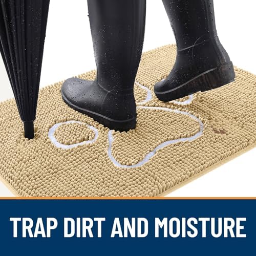 OLANLY Dog Door Mat for Muddy Paws 59x24, Paw Print Design Chenille Mud Mat - Image 2