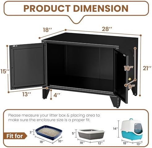 Metal Cat Litter Box Enclosure Furniture, Hidden Cat Washroom Cabinet - Image 4