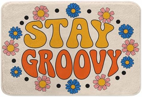 Seventies Retro Stay Groovy Bathroom Mat Rugs Hippie Flowers in Circle Print by Unknown
