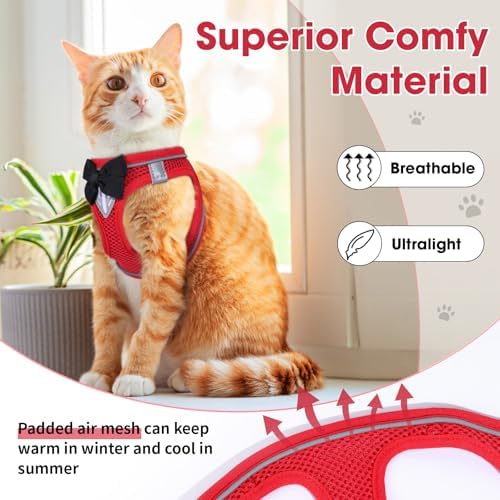 Cat Vest Harness and Leash Set, Escape Proof Kitten Harness Red S - Image 4