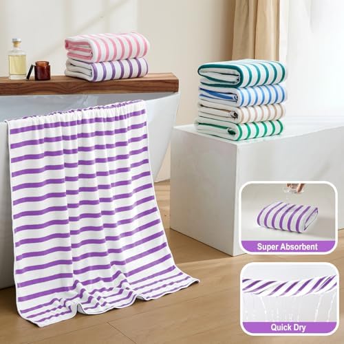 JML Microfiber Beach Towels, 4 Pack, Cabana Stripe Purple - Image 4