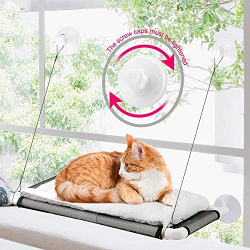 Cat Window Perch, Cat Hammock w/Fleece Blanket Upgraded Screw Suction Cups by SupplierforCats