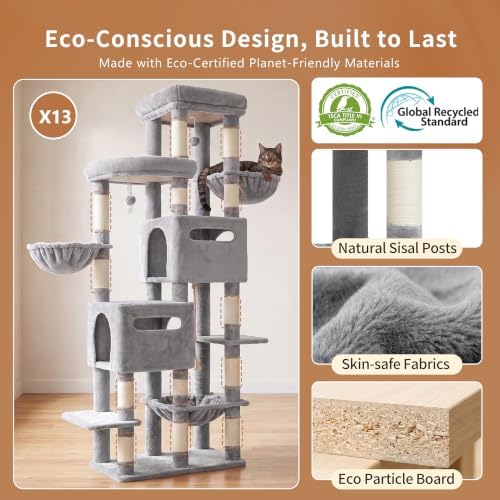 Heybly Cat Tree, 74.8-Inch Spacious & Tall Cat Tower - Image 4