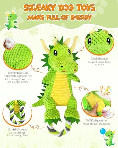 Jeefome Interactive Squeaky Dog Chew Toy, Plush Dog Rope Toys - Image 3