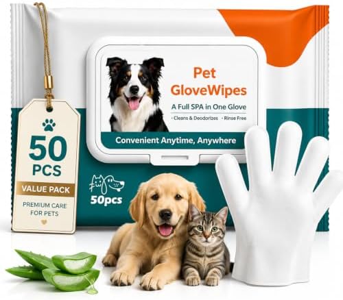 50 Pcs Pet Glove Wipes for Dogs & Cats, Pet Cleaning Gloves by Unknown
