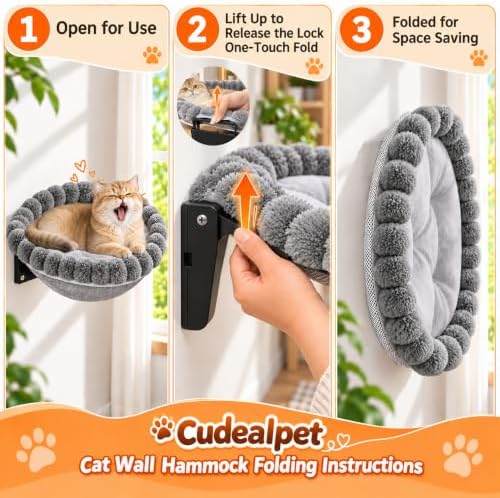 Cat Wall Hammock, Wall Mounted Foldable Plush Bed, 17 x 16 in - Image 5