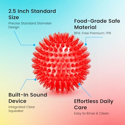 2.5" Squeaky Spiky Dog Balls, 6 Pack Teething Chew Toys - Image 5