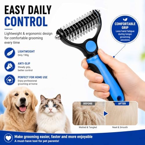 2-in-1 Pet Grooming Tool for Dogs & Cats, Double Sided Dematting Brush Set - Image 6