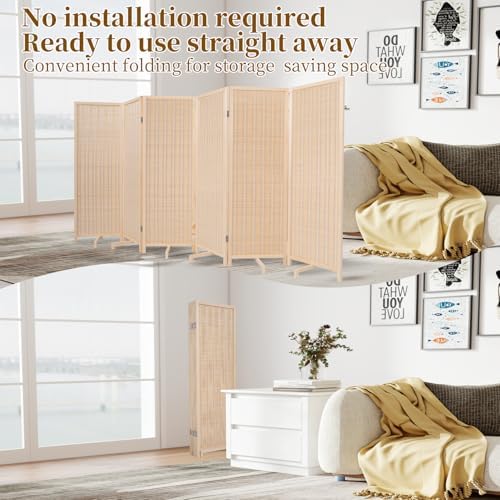Bamboo Room Divider 6 Panel 47" H, 360°Rotating Feet Privacy Screen - Image 4