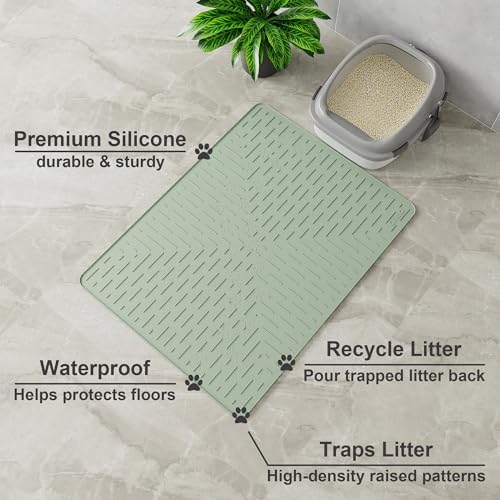 OHMO XL Cat Litter Mat, 37.5x25.2 Silicone Trapping Mat Sage Green - Image 2