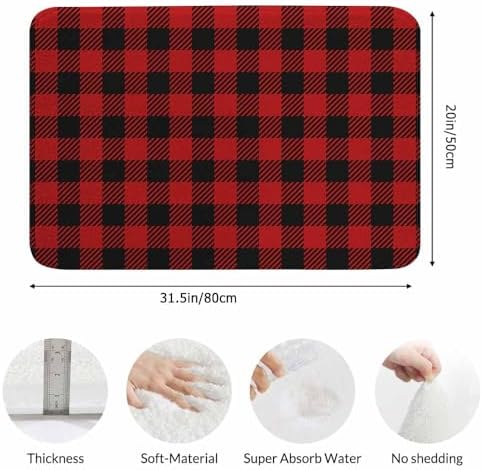 Buffalo Plaid Bath Mats for Bathroom Red Buffalo Check Stripes Geometric - Image 3