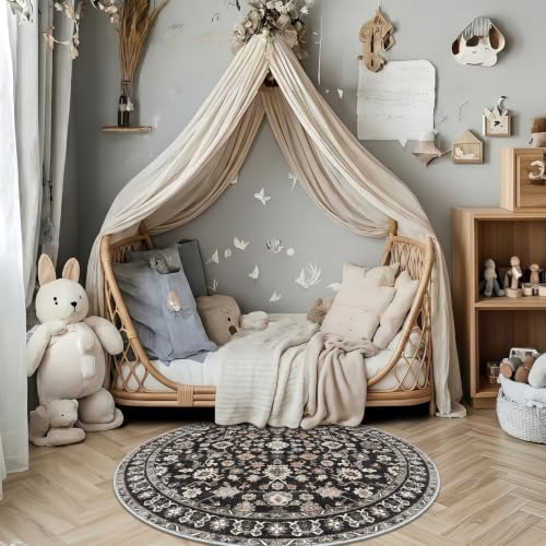 Round Rug 2ft Round Bathroom Rug Soft Low Pile Non Slip 2round Black - Image 4