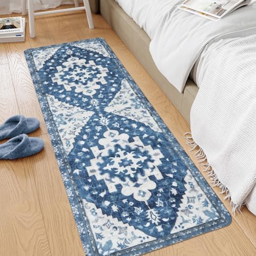 Uphome Vintage Bathroom Runner Blue Boho Non-Slip Long Bath Mat Oriental Soft - Image 6