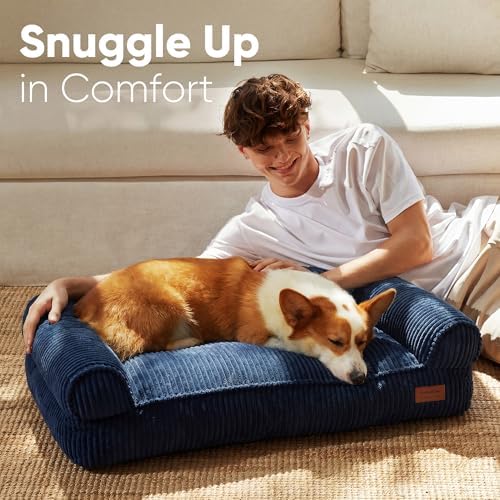 FUKUMARU Dog Couch Bed, Corduroy Cozy Cat Bed, Waterproof, Washable Cover - Image 3