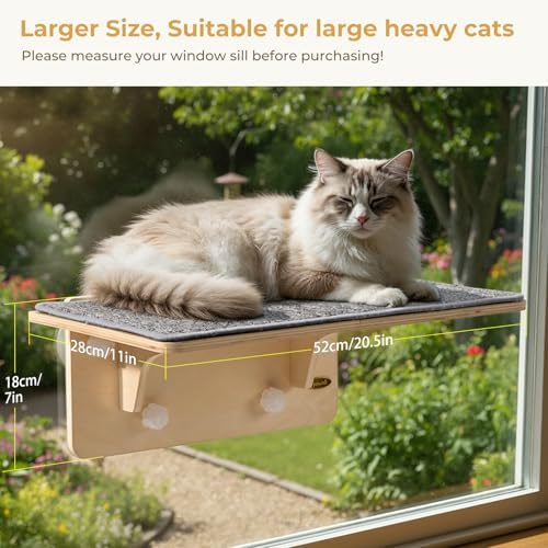 Pecute 2-in-1 Large Cat Window Perch & Wall Shelves, Solid Wood - Image 3
