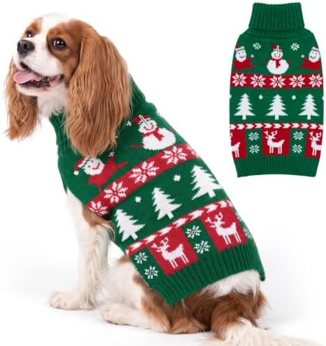 KYEESE Dog Christmas Sweater for Small Dogs, Green Snowman Reindeer by KYEESE