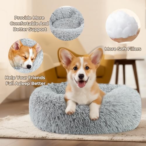 Calming Donut Dog Bed for Small Dogs, Anti-Anxiety Round Washable Plush Fluffy - Image 4