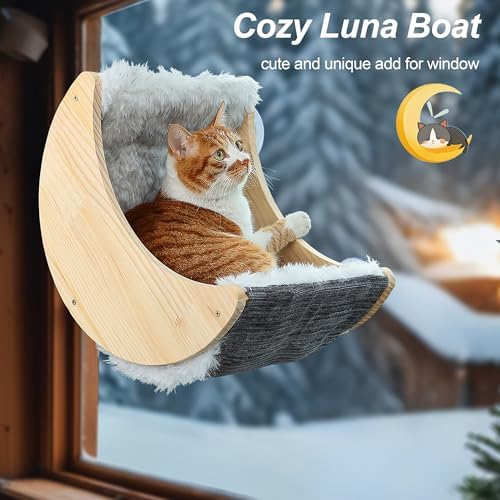 HAPYKITYS Cat Window Perch, Plywood Moon Bed - Image 6