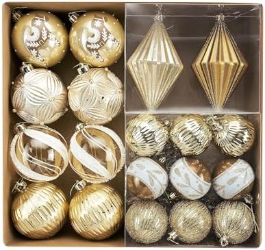 DecobyHannah 60ct White Gold Christmas Ornaments Set for Tree Decorations by DecorbyHannah