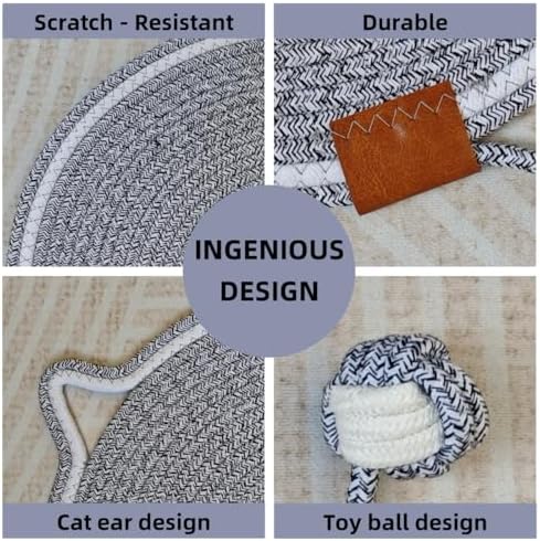 Cat Scratcher Mat 16.9'' Round Natural Cotton Rope Double-Sided - Image 4