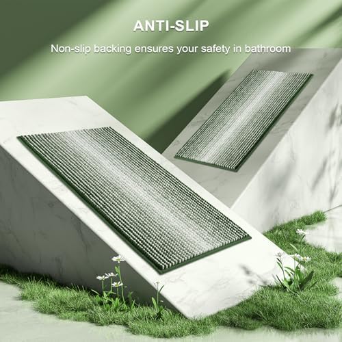 BSICPRO Bathroom Rugs Sets 2 Piece, Non Slip Striped Bath Mat, Hunter Green - Image 5