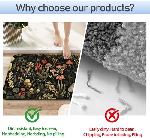 Retro Mushrooms Bathroom Rug 29.5"x17", Super Absorbent Fast Drying Bath Mat - Image 4