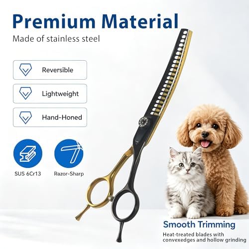 7" Curved Chunker Dog Grooming Scissors, 21 Teeth T-Shape - Image 3