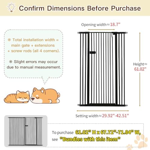 Lumizone Extra Tall Cat Gate 61.02" High 29.92"-42.51" Wide Pet Gate Black - Image 2