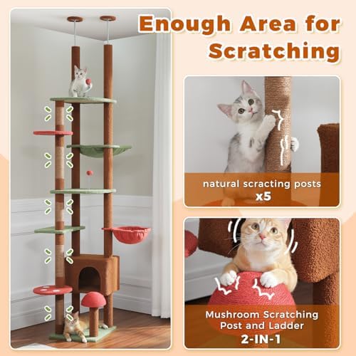 PETEPELA Floor to Ceiling Cat Tree, Adjustable 90.5"-100.4" Tower - Image 5