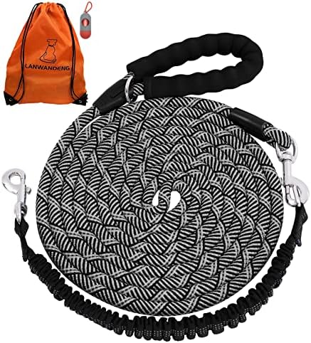 Long Dog Leash with Reflective Threads 15FT 20FT 30FT 50FT, Heavy Duty Bungee by Lanwandeng