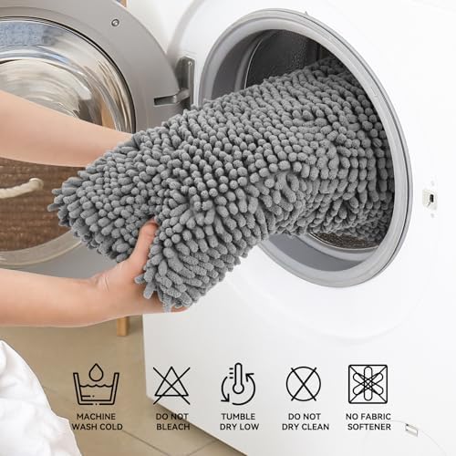 Bcoimo Bath Rug Mat, 36x24 Chenille Non Slip Gray Bathroom Floor Shower Mats - Image 6