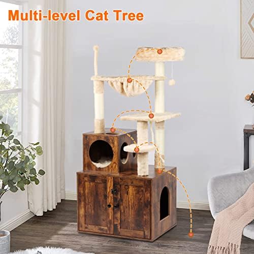 Timberer Cat Tree with Litter Box Enclosure, 2-in-1 Cat Tower - Image 4