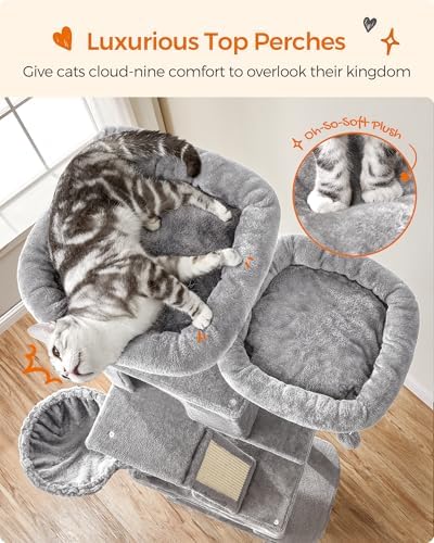 Feandrea Cat Tree, 81.1-Inch Large Cat Tower, Light Gray - Image 3