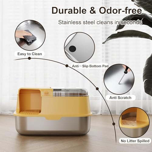 3-in-1 Convertible Cat Litter Box, ABS + Stainless Steel Pan, Enclosed Low - Image 4
