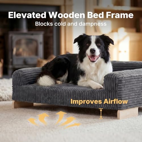 Veehoo Elevated Dog Bed Indoor, Wood Furniture Style Dog Couch Sofa - Image 2