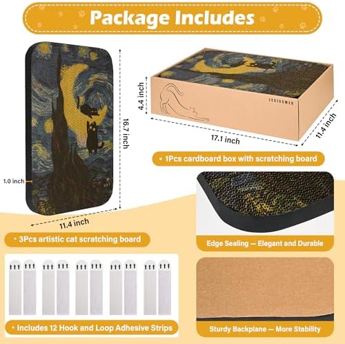 4 Pack Cat Wall Scratcher, Art Cat Scratching Board - Image 3