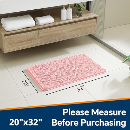 Chenille Bathroom Rug 20"x32" Pink, Non-Slip Plush Bath Mat - Image 2