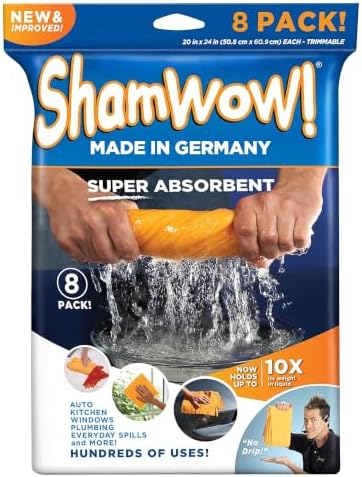 ShamWow Shammy Cloth 8-Pack, Super Absorbent Chamois Towel by Shamwow