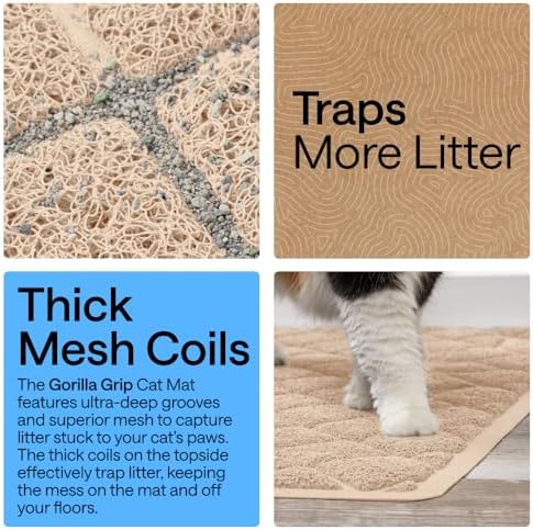 GORILLA GRIP Cat Litter Box Mat, Coiled Mesh Trapping Mats, 35x23 Beige - Image 3