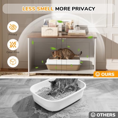Extra Large Cat Litter Box Enclosure Furniture Dog Proof, Hidden Kitty Washroom - Image 2