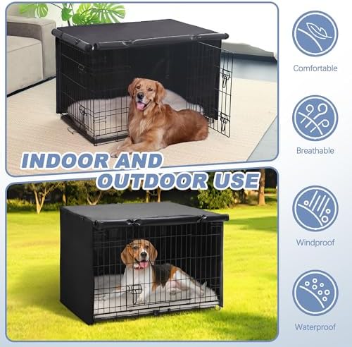 Akinerri Dog Crate Cover, Double Door Waterproof Kennel Cover, 24 in Black - Image 5