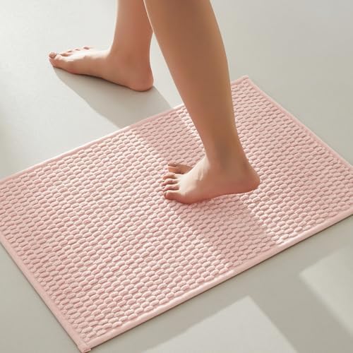 TYUU Pink Bathroom Rugs Non Slip Washable, Super Absorbent Thin Bath Mat Small by TYUU
