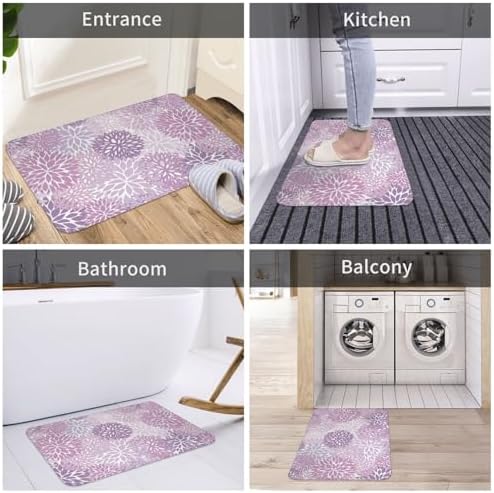 Purple Chrysanthemum Flowers Bath Mat 24x16 Inch Non-Slip Soft Microfiber - Image 7