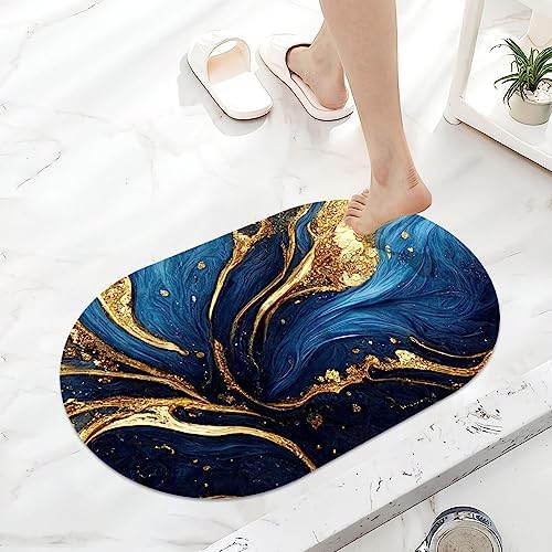 Blue and Gold Marble Texture Super Absorbent Quick-Drying Bathroom Mat Rug - Image 6